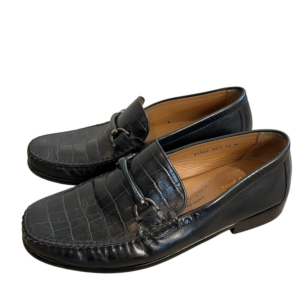 Brass Boot Mens Black Croc Embossed Leather Bit Loafers 93346 001 Size 10 M - Picture 2 of 13